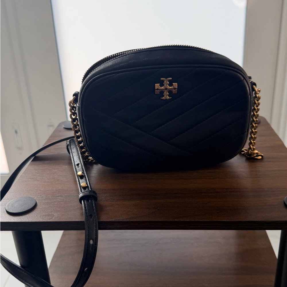 Tory Burch Black Quilted Crossbody with Gold Accents